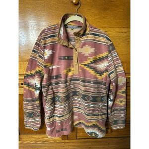 Simply Southern Womens XL Fleece Pullover Aztec Print Pink Gorpcore Boho Western